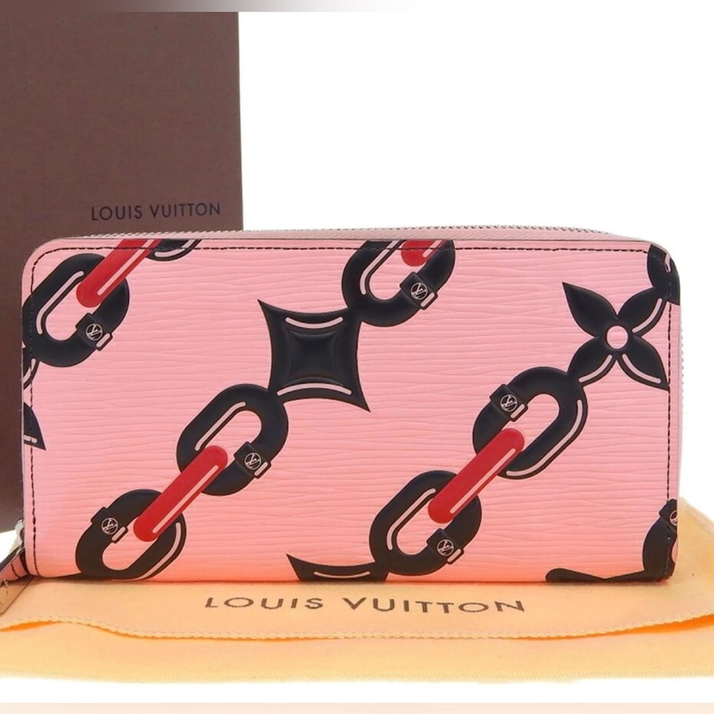 Louis Vuitton EPI Pink Zippy Long Wallet Chain & Flower Pattern